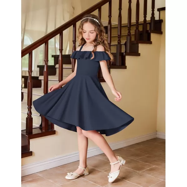Arshiner Girls Summer Dress Off Shoulder Flutter Sleeve Midi Swing Cassual Formal Dresses with Pocket