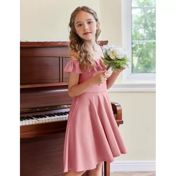 Arshiner Girls Summer Dress Off Shoulder Flutter Sleeve Midi Swing Cassual Formal Dresses with Pocket