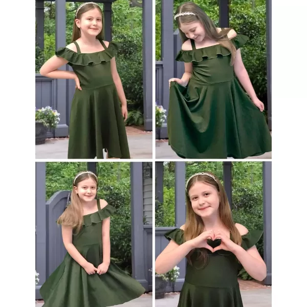 Arshiner Girls Summer Dress Off Shoulder Flutter Sleeve Midi Swing Cassual Formal Dresses with Pocket