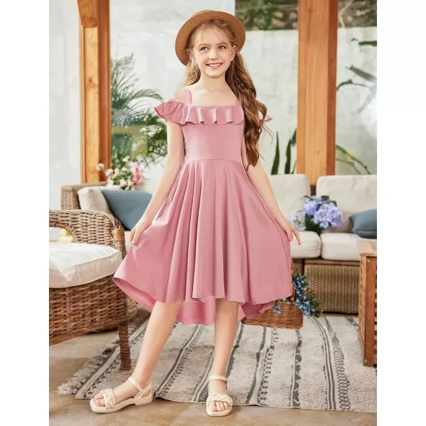 Arshiner Girls Summer Dress Off Shoulder Flutter Sleeve Midi Swing Cassual Formal Dresses with Pocket