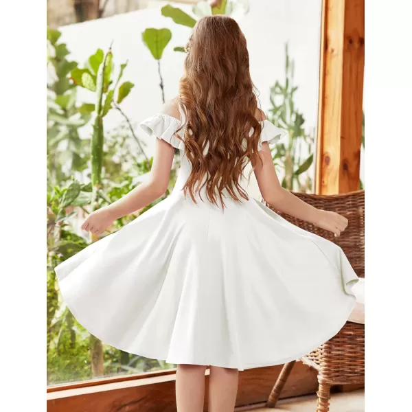 Arshiner Girls Summer Dress Off Shoulder Flutter Sleeve Midi Swing Cassual Formal Dresses with Pocket