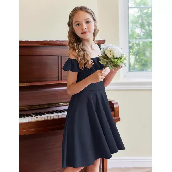 Arshiner Girls Summer Dress Off Shoulder Flutter Sleeve Midi Swing Cassual Formal Dresses with Pocket