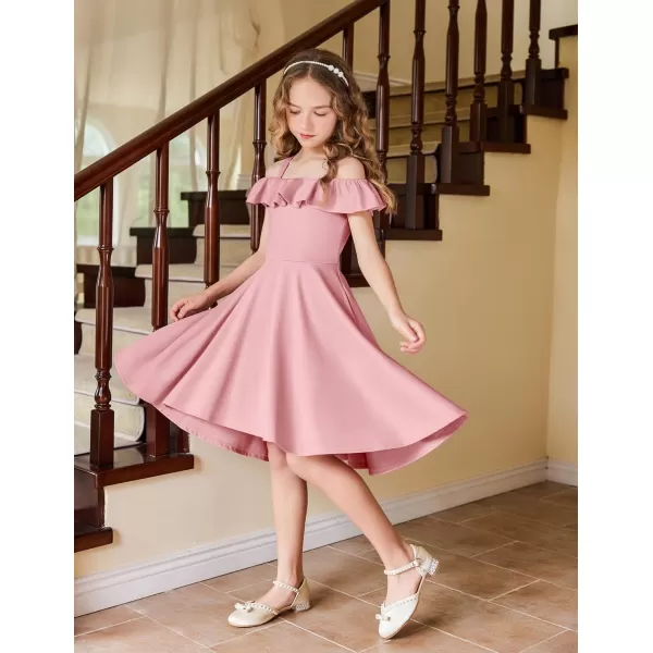 Arshiner Girls Summer Dress Off Shoulder Flutter Sleeve Midi Swing Cassual Formal Dresses with Pocket