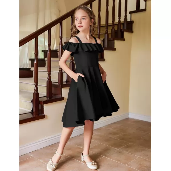 Arshiner Girls Summer Dress Off Shoulder Flutter Sleeve Midi Swing Cassual Formal Dresses with Pocket