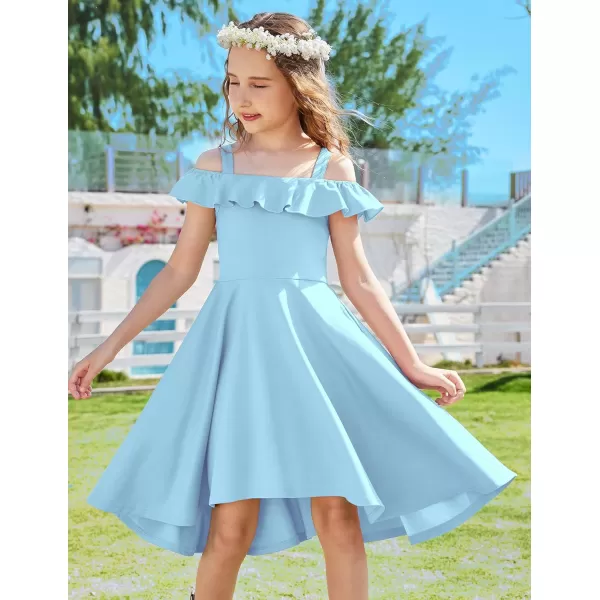 Arshiner Girls Summer Dress Off Shoulder Flutter Sleeve Midi Swing Cassual Formal Dresses with Pocket
