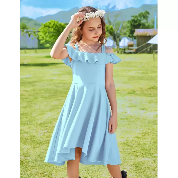 Arshiner Girls Summer Dress Off Shoulder Flutter Sleeve Midi Swing Cassual Formal Dresses with Pocket