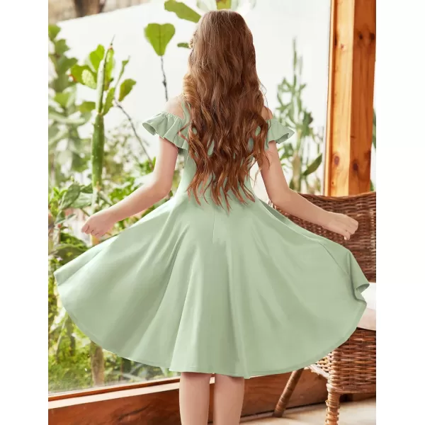 Arshiner Girls Summer Dress Off Shoulder Flutter Sleeve Midi Swing Cassual Formal Dresses with Pocket
