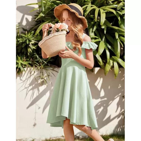 Arshiner Girls Summer Dress Off Shoulder Flutter Sleeve Midi Swing Cassual Formal Dresses with Pocket