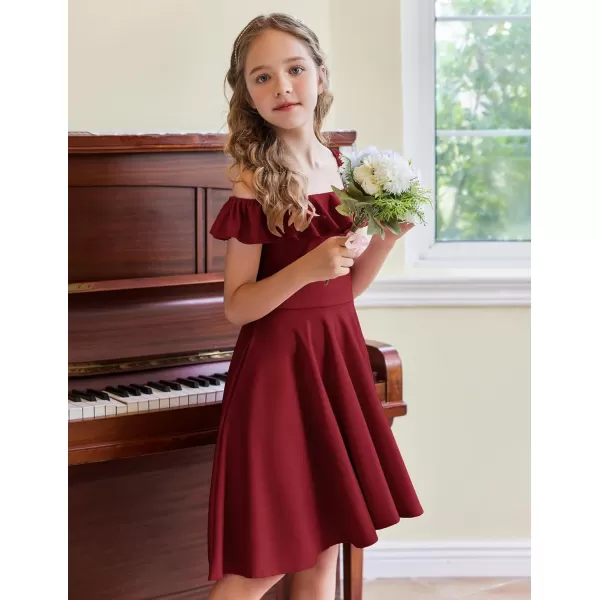 Arshiner Girls Summer Dress Off Shoulder Flutter Sleeve Midi Swing Cassual Formal Dresses with Pocket