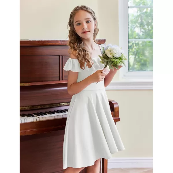 Arshiner Girls Summer Dress Off Shoulder Flutter Sleeve Midi Swing Cassual Formal Dresses with Pocket
