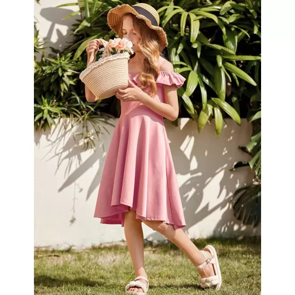 Arshiner Girls Summer Dress Off Shoulder Flutter Sleeve Midi Swing Cassual Formal Dresses with Pocket