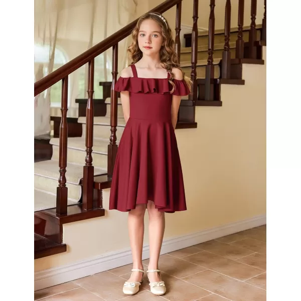 Arshiner Girls Summer Dress Off Shoulder Flutter Sleeve Midi Swing Cassual Formal Dresses with Pocket