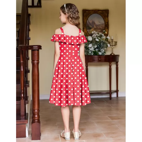 Arshiner Girls Summer Dress Off Shoulder Flutter Sleeve Midi Swing Cassual Formal Dresses with Pocket