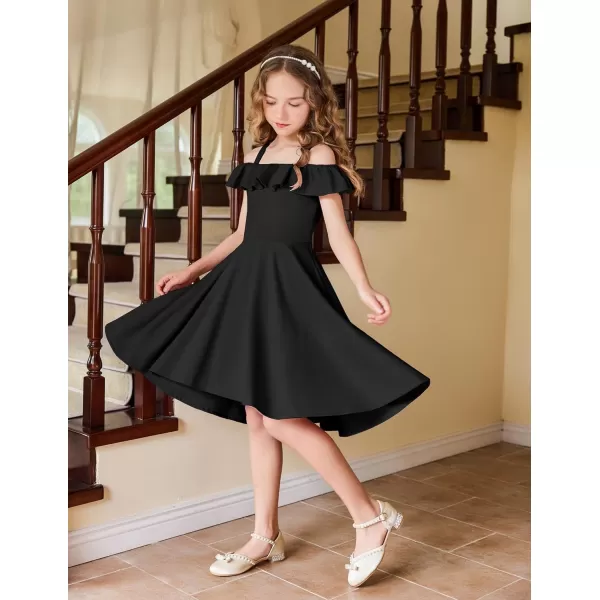 Arshiner Girls Summer Dress Off Shoulder Flutter Sleeve Midi Swing Cassual Formal Dresses with Pocket