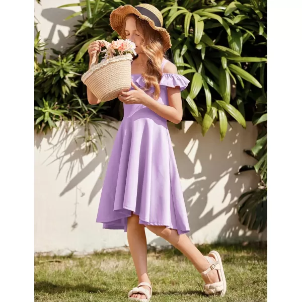 Arshiner Girls Summer Dress Off Shoulder Flutter Sleeve Midi Swing Cassual Formal Dresses with Pocket