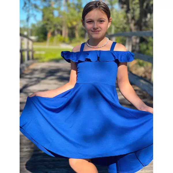 Arshiner Girls Summer Dress Off Shoulder Flutter Sleeve Midi Swing Cassual Formal Dresses with Pocket