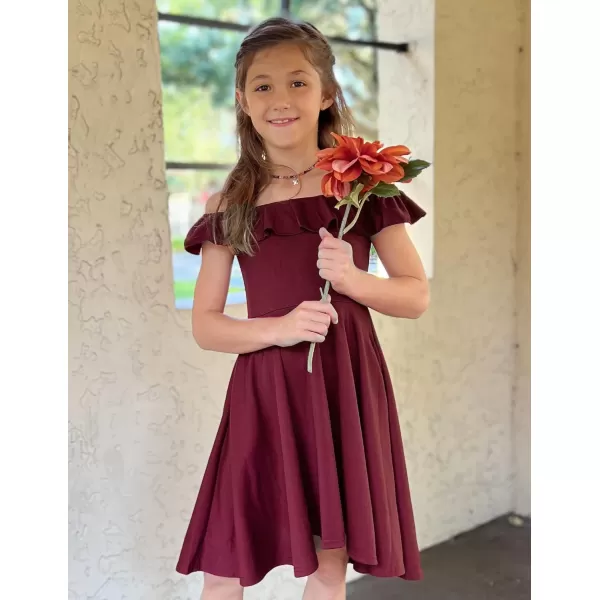 Arshiner Girls Summer Dress Off Shoulder Flutter Sleeve Midi Swing Cassual Formal Dresses with Pocket
