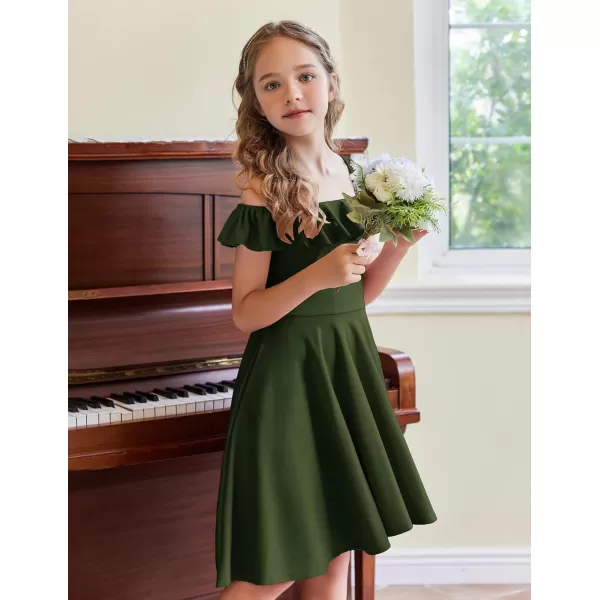 Arshiner Girls Summer Dress Off Shoulder Flutter Sleeve Midi Swing Cassual Formal Dresses with Pocket