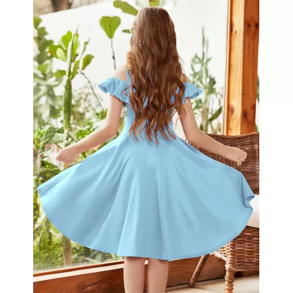 Arshiner Girls Summer Dress Off Shoulder Flutter Sleeve Midi Swing Cassual Formal Dresses with Pocket