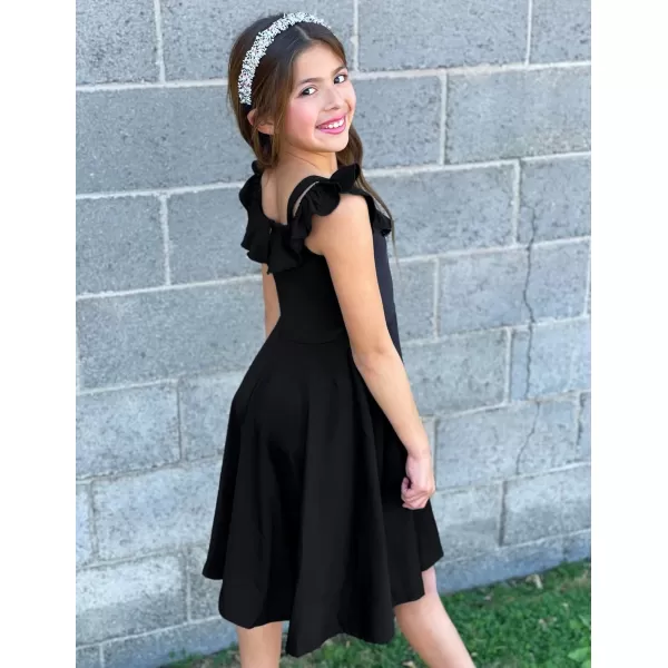 Arshiner Girls Summer Dress Off Shoulder Flutter Sleeve Midi Swing Cassual Formal Dresses with Pocket