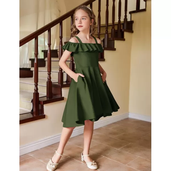 Arshiner Girls Summer Dress Off Shoulder Flutter Sleeve Midi Swing Cassual Formal Dresses with Pocket