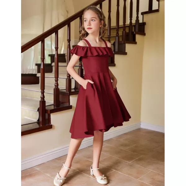 Arshiner Girls Summer Dress Off Shoulder Flutter Sleeve Midi Swing Cassual Formal Dresses with Pocket