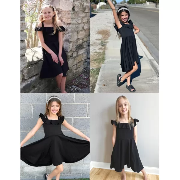 Arshiner Girls Summer Dress Off Shoulder Flutter Sleeve Midi Swing Cassual Formal Dresses with Pocket
