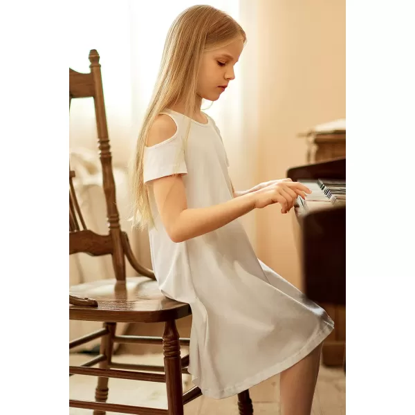 Arshiner Girls Summer Dress Short Sleeve Cold Shoulder Solid Color Swing Casual Dresses with Pockets