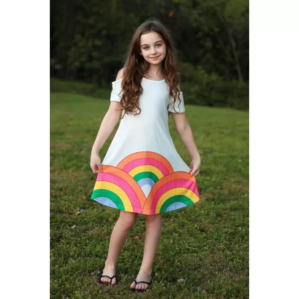 Arshiner Girls Summer Dress Short Sleeve Cold Shoulder Solid Color Swing Casual Dresses with Pockets