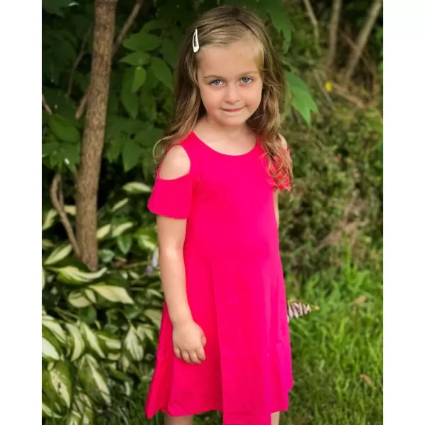 Arshiner Girls Summer Dress Short Sleeve Cold Shoulder Solid Color Swing Casual Dresses with Pockets