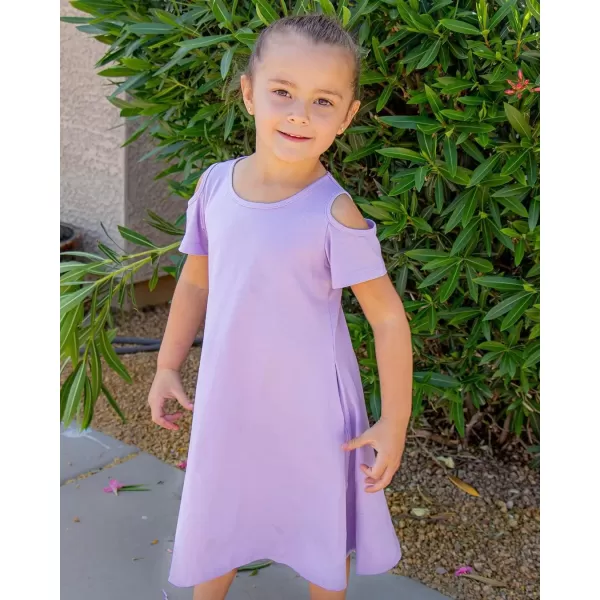 Arshiner Girls Summer Dress Short Sleeve Cold Shoulder Solid Color Swing Casual Dresses with Pockets