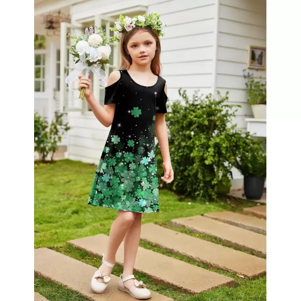 Arshiner Girls Summer Dress Short Sleeve Cold Shoulder Solid Color Swing Casual Dresses with Pockets
