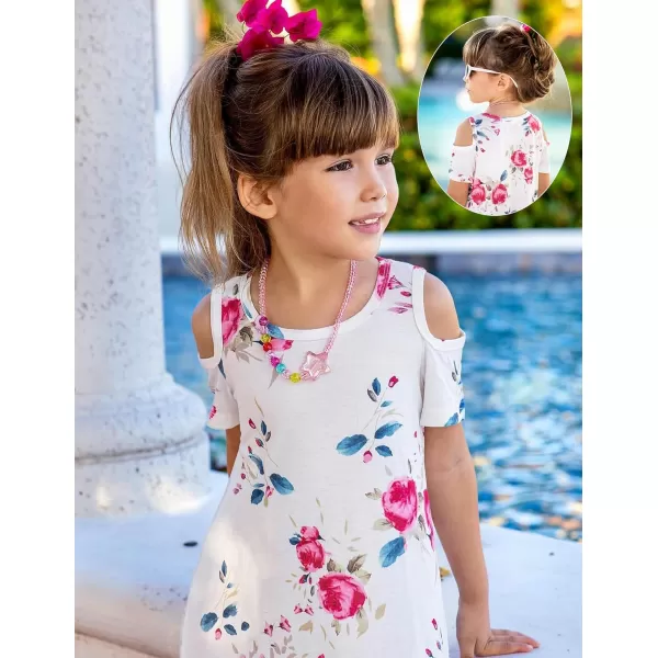 Arshiner Girls Summer Dress Short Sleeve Cold Shoulder Solid Color Swing Casual Dresses with Pockets