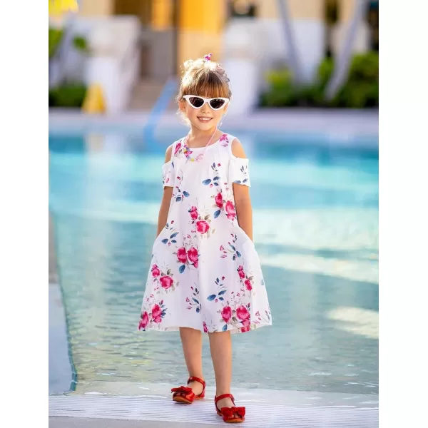 Arshiner Girls Summer Dress Short Sleeve Cold Shoulder Solid Color Swing Casual Dresses with Pockets