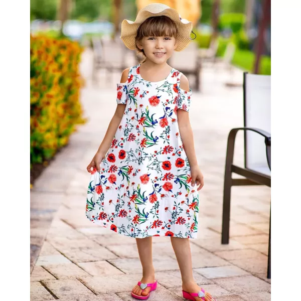 Arshiner Girls Summer Dress Short Sleeve Cold Shoulder Solid Color Swing Casual Dresses with Pockets