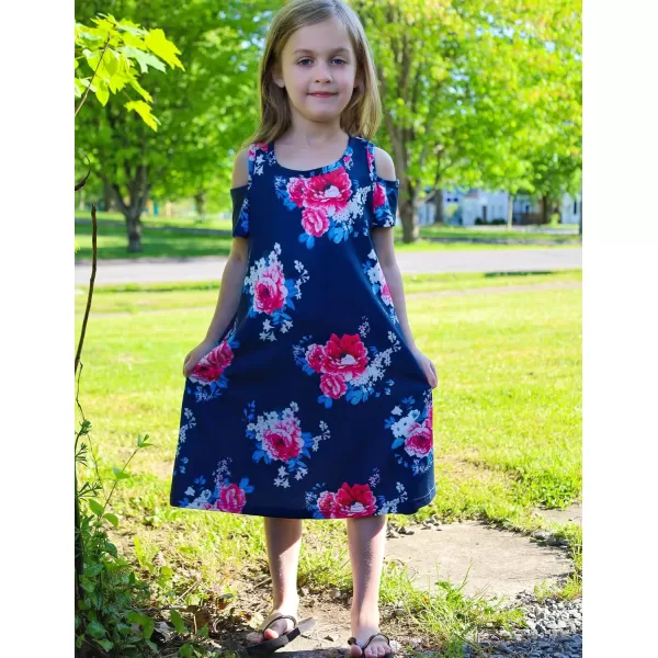 Arshiner Girls Summer Dress Short Sleeve Cold Shoulder Solid Color Swing Casual Dresses with Pockets