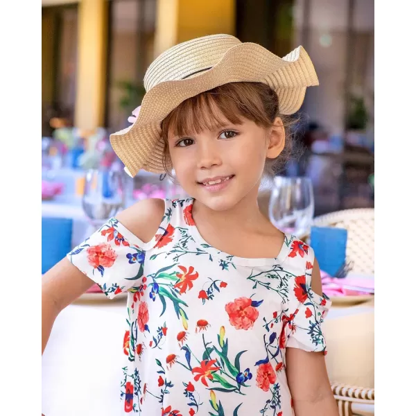Arshiner Girls Summer Dress Short Sleeve Cold Shoulder Solid Color Swing Casual Dresses with Pockets