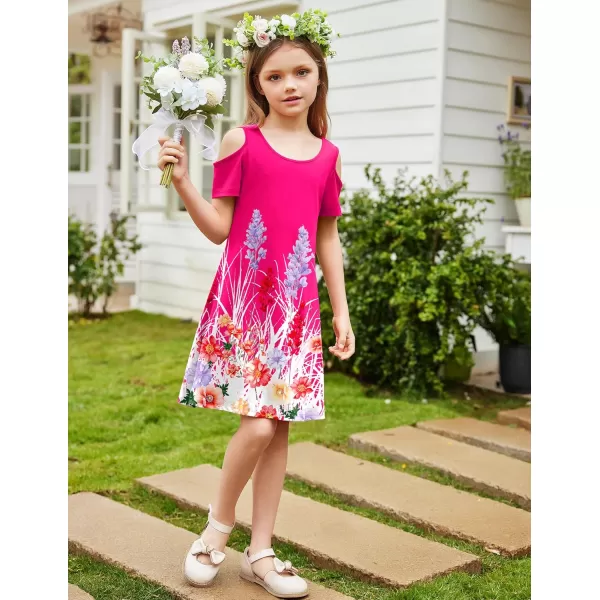 Arshiner Girls Summer Dress Short Sleeve Cold Shoulder Solid Color Swing Casual Dresses with Pockets