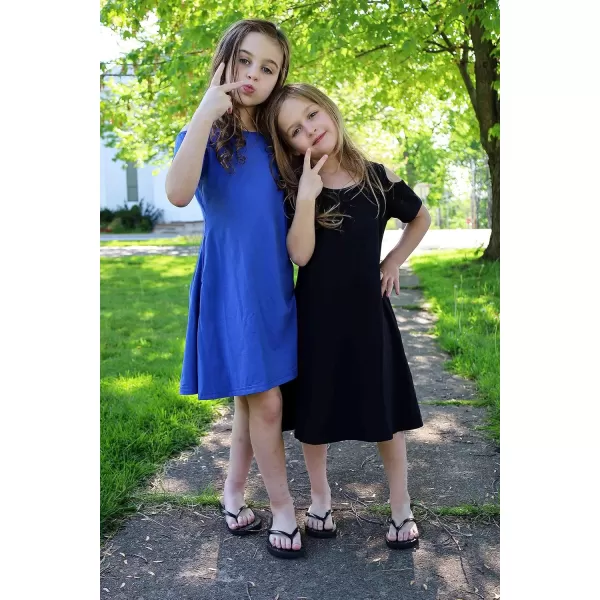 Arshiner Girls Summer Dress Short Sleeve Cold Shoulder Solid Color Swing Casual Dresses with Pockets