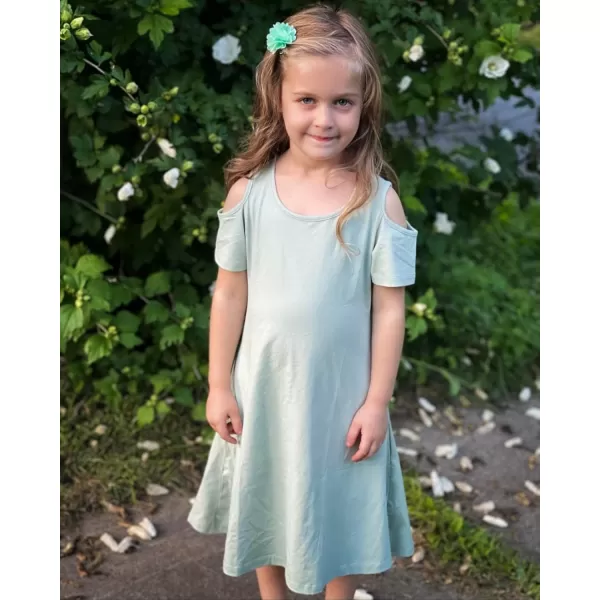 Arshiner Girls Summer Dress Short Sleeve Cold Shoulder Solid Color Swing Casual Dresses with Pockets