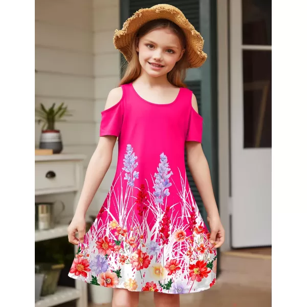 Arshiner Girls Summer Dress Short Sleeve Cold Shoulder Solid Color Swing Casual Dresses with Pockets
