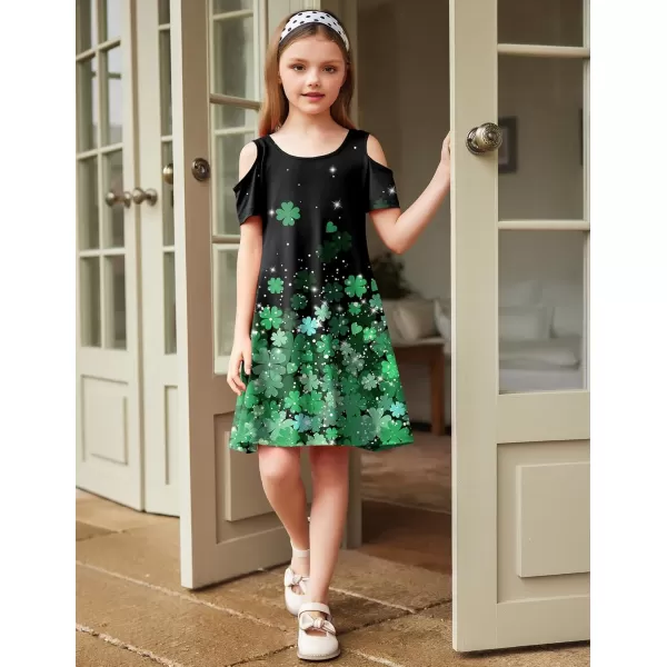 Arshiner Girls Summer Dress Short Sleeve Cold Shoulder Solid Color Swing Casual Dresses with Pockets