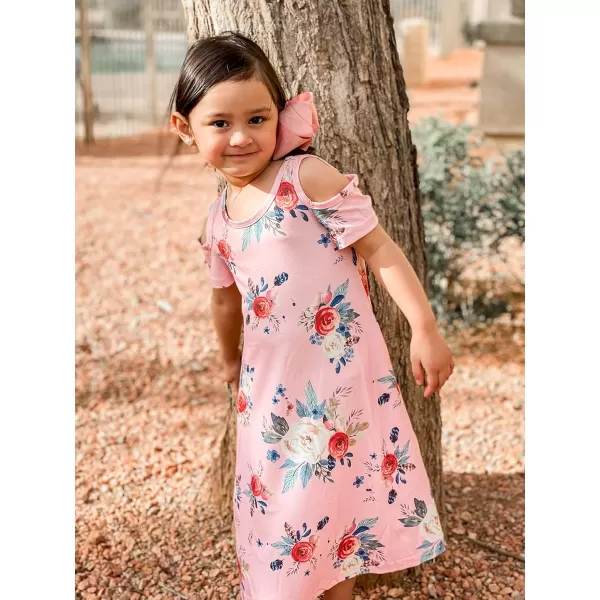 Arshiner Girls Summer Dress Short Sleeve Cold Shoulder Solid Color Swing Casual Dresses with Pockets
