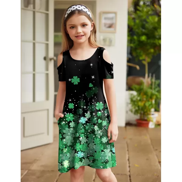 Arshiner Girls Summer Dress Short Sleeve Cold Shoulder Solid Color Swing Casual Dresses with Pockets