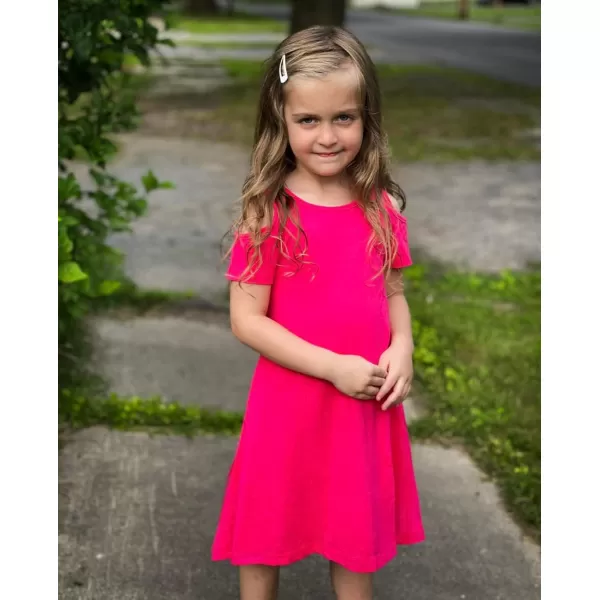 Arshiner Girls Summer Dress Short Sleeve Cold Shoulder Solid Color Swing Casual Dresses with Pockets