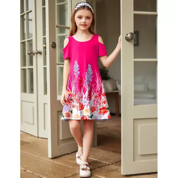 Arshiner Girls Summer Dress Short Sleeve Cold Shoulder Solid Color Swing Casual Dresses with Pockets