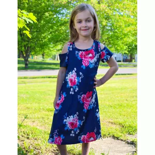 Arshiner Girls Summer Dress Short Sleeve Cold Shoulder Solid Color Swing Casual Dresses with Pockets