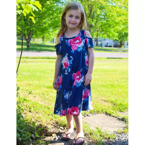 Arshiner Girls Summer Dress Short Sleeve Cold Shoulder Solid Color Swing Casual Dresses with Pockets