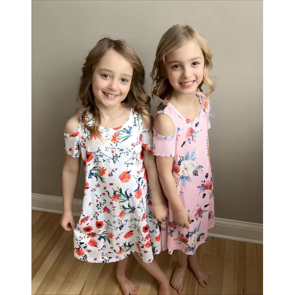 Arshiner Girls Summer Dress Short Sleeve Cold Shoulder Solid Color Swing Casual Dresses with Pockets