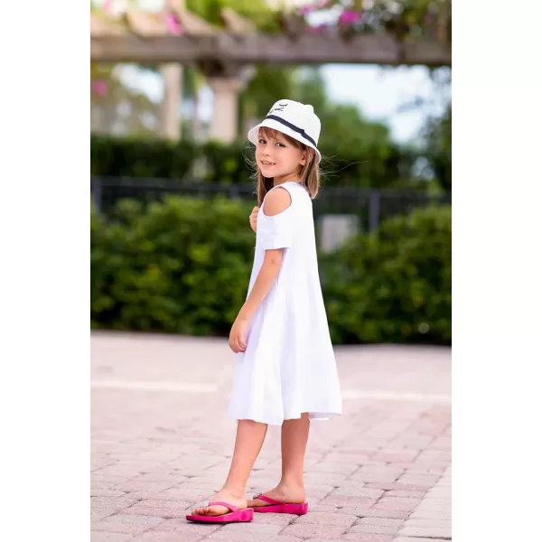Arshiner Girls Summer Dress Short Sleeve Cold Shoulder Solid Color Swing Casual Dresses with Pockets